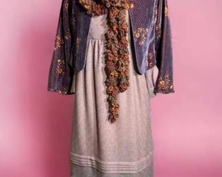 Wool Dress With Velvet Short Jacket