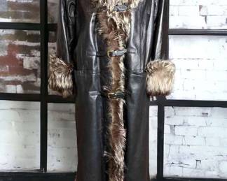 Long Leather Coat With Fur Trim