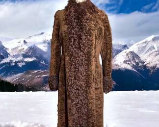 Brown Borrego Lamb Coat With Spanish Lamb Trim