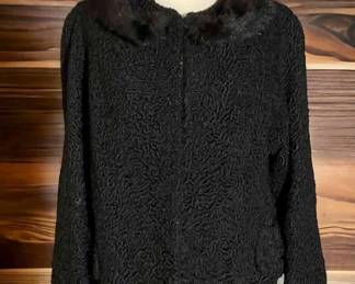 Black Fur Collar Persian Broadtail lambs Wool Jacket