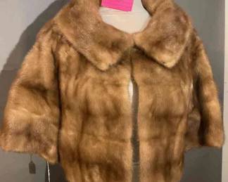 Beige Fur Cape And Fur Trimmed Lambs Wool Coat