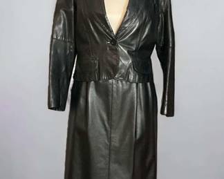 Casablanca Black Leather Blazer And Midlength Skirt