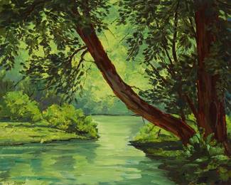 2008
Eugene Dunlap
1916-1999
River In A Flourishing Landscape
Oil on canvas
Signed lower left: Eugene Dunlap
20" H x 24.25" W
Estimate: $300 - $500