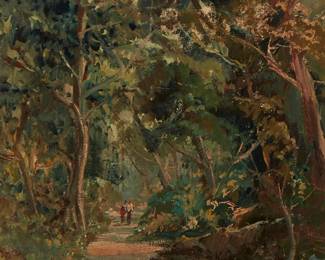 2012
20th Century American Plein Air School
Two Figures Walking Through A Forest
Oil on Masonite
Signed indistinctly lower right
15.5" H x 11.5" W
Estimate: $200 - $300