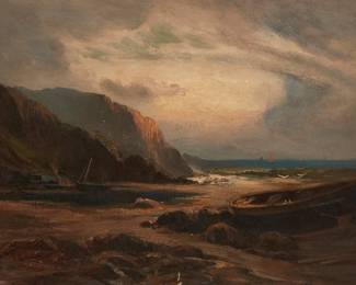 2031
19th Century American School
Boats at low tide
Oil on canvas
Signed lower right: J. Morris
12" H x 18.25" W
Estimate: $200 - $400