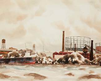 2038
Standish Backus Jr.
1910-1989
Ships At Port
Watercolor on paper
Signed lower left: Standish Backus Jr.
Image/Sheet: 15.25" H x 22.5" W
Estimate: $500 - $700