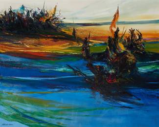 2041
Patrick Ryan
1934-2006
"Pursuit"
Oil on canvas
Signed lower left: Patrick Ryan
48" H x 60" W
Estimate: $800 - $1,200