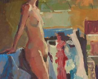 2059
Neil Boyle
1931-2006
Standing Nude
Oil on board
Signed and inscribed lower right: Boyle / BSWCA
24" H x 18" W
Estimate: $500 - $700
