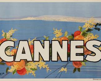 2064
George (SEM) Goursat
1863-1934
"Cannes", 1930
Lithograph in colors on paper
From the edition of unknown size and date
Monogrammed in the stone lower left: SEM; Draeger IMP, Paris, France, prntr.
Sight: 28.5" H x 44.25" W
Estimate: $300 - $500
