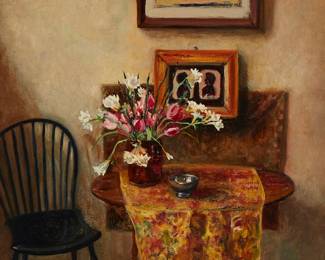 2077
Bessie Lasky
1888-1972
Interior Scene, 1925
Oil on canvas
Signed and dated lower right: Bessie Lasky
24" H x 20" W
Estimate: $300 - $500