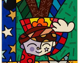 2086
Romero Britto
b. 1963
"Upsidedown Too," 2001
Screenprint in colors on board
Edition: 71/110 (there was also an edition of 100 printed on paper)
Signed and numbered lower right: Romero Britto
24" H x 18" W
Estimate: $300 - $500
