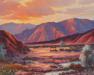 2091
Beverly Carrick
b. 1930
Desert Sunset
Oil on canvas
Signed lower right: Carrick; initialed and numbered verso: BC-1590
24" H x 48" W
Estimate: $500 - $700