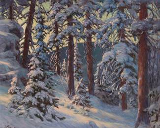 2097
Axel Linus
1885-1980
Winter Forest
Oil on canvas
Signed lower left: Linus
20.25" H x 24" W
Estimate: $300 - $500