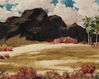 2102
Frederic Whitaker
1891-1980
"Darksome Backdrop For The Desert"
Watercolor on paper
Signed lower right: Frederic Whitaker; titled on a piece of tape affixed to the back of the frame
Sight: 17.5" H x 29.5" W
Estimate: $500 - $700