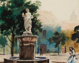 2105
Frederic Whitaker
1891-1980
"Park In Ciudad Rodrigo," 1956
Watercolor on paper
Signed lower right: F. Whitaker; titled on the frame plaque
Sight: 21.75" H x 24.25" W
Estimate: $400 - $600