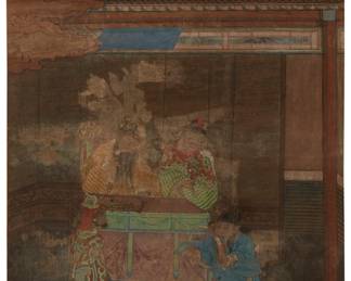 2119
19th Century Or Earlier Chinese School
Portion of a Chinese School painting
Ink on silk and paper
Appears unsigned
Image/Sheet: 31" H x 17" W
Estimate: $600 - $800