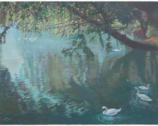 2125
Donald "Putt" Putnam
1926-2007
Swans
Acrylic on paper laid to board
Signed in lower left: Putt
30" H x 40" W
Estimate: $1,000 - $2,000