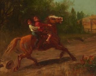 2131
Arthur Lemon
1850-1912
Two Children Riding A Horse
Oil on canvas
Signed lower right: Arthur Lemon
12" H x 14" W
Estimate: $300 - $500