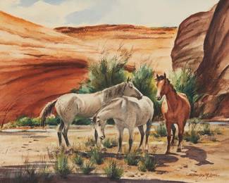 2132
Stanley Long
1892-1972
"Friends"
Watercolor on paper
Signed lower right: Stanley M Long; titled on a label affixed to the frame's cardboard backing
Sight: 15.5" H x 19.5" W
Estimate: $200 - $400