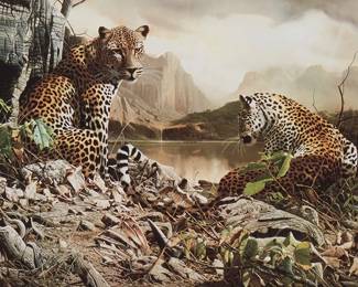 2134
Craig Bone
b. 1955
Mountainous Landscape With Two Cheetahs
Giclee on paper
Edition: 201/350
Signed in metallic ink lower right: Craig Bone
Sight: 24" H x 34" W
Estimate: $1,000 - $1,500