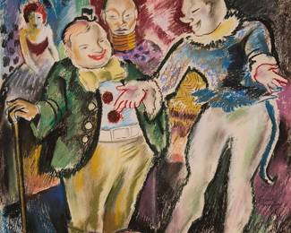 2136
Frank Harmon Myers
1899-1956
"Circus Folks"
Pastel and graphite on paper
Signed lower right: Frank Myers; signed again and titled verso: Frank H. Myers
22" H x 19.75" W
Estimate: $1,000 - $1,500