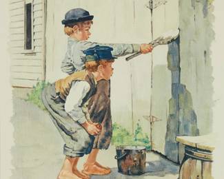 2137
After Norman Rockwell
1894-1978
"Whitewashing The Fence"
Lithograph in colors on paper
Edition: 104/200
Signed and numbered in pencil in the lower margin, possibly in another hand: Norman Rockwell
Sight: 21.5" H x 17" W
Estimate: $400 - $600
