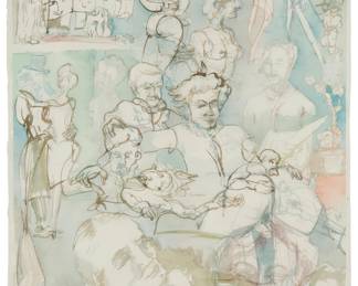 2139
Leonard Konopelski
b. 1942
Figurative Scene, 1984
Watercolor on fibrous Japanese paper
Signed and dated at the lower edge, to the right of center: Leonard Konopelski
39" H x 23.5" W
Estimate: $300 - $500