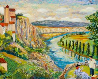 2156
Guy Buffet
b. 1943
"Picnic At St. Cirq," 2014
Acrylic on canvas
Signed lower left: Guy Buffet; signed again, titled, and dated verso
17.5" H x 23.5" W
Estimate: $800 - $1,200