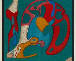 2163
Mihail Chemiakin
b. 1943
"Escargot," Circa 1978
Lithograph in colors on paper
Edition: 276/300
Signed and numbered in pencil in the lower margin: M. Chemiakin
Image: 23.75" H x 21.75" W; Sight: 28.5" H x 27.875" W
Estimate: $300 - $500