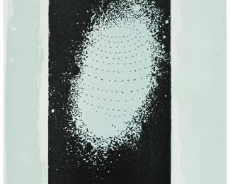 2171
Lita Albuquerque
b. 1946
"Untitled (Blue And Black)"
Lithograph in colors on paper
Edition: 6/115
Signed and numbered in pencil in the lower margin: Lita Albuquerque; with the Muka Youth Prints blindstamp in the lower margin, at right
Image: 8" H x 14" W; Sheet: 10.5" H x 7" W
Estimate: $200 - $400