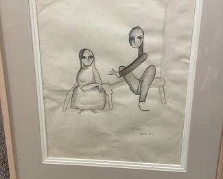 2187
Beatrice (Beato) Wood
1893-1998
"La Accuse," 1976
Watercolor, graphite, and colored pencil on paper
Signed, titled, and dated in pencil lower right: Beato
Sight: 15" H x 13" W
Estimate: $600 - $800