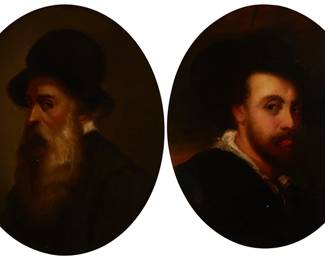 2202
A Pair Of Grand Tour Old Master Paintings
Two works:

Copy of Cellini Self Portrait
Oil on plaque
Unsigned
9.75" H x 7" W

Copy of Peter Paul Rubens Self Portrait
Oil on plaque
Unsigned
9.75" H x 7" W
Estimate: $400 - $600