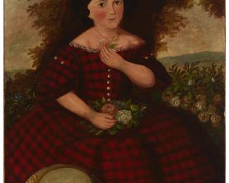 2200
19th Century English School
"Ann Elizabeth Bellwood," 1865
Oil on canvas laid to canvas
According to a photograph affixed verso, this work showed a title and date on the verso of the original canvas, possibly in another hand, prior to the canvas being relined
36" H x 28" W
Estimate: $200 - $400