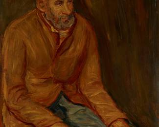 2204
Leopoldo Presas
1915-2009
"Figura De Viego," 1946-47
Oil on board
Signed upper right: Presas; signed, titled, dated, and inscribed in Spanish, verso: L. Presas; with an alternate title, "El Viejo de la Pipa," on both the frame plaque and an information sheet affixed verso
30" H x 23.5" W
Estimate: $600 - $800