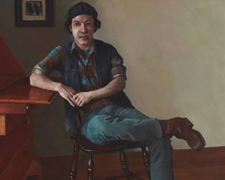 2206
Fran Beallor
b. 1957
"Andre"
Oil on board
Signed in the lower right quadrant, underneath the figure's boot: Fran Beallor; titled on the frame plaque
27" H x 21" W
Estimate: $500 - $700