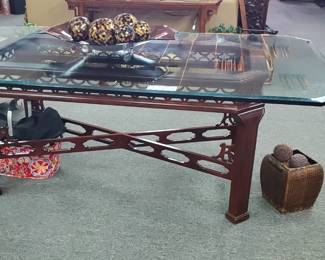 glass top Asian style Chippendale dining table