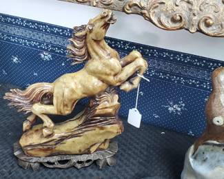 Qing Dynasty Shoushan stone carved horse sculpture.  