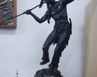 "Indian Hunter" large bronze sculpture by Elie Hazak