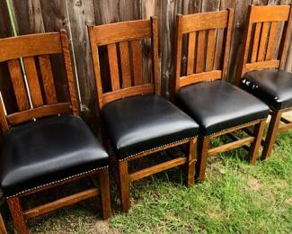 Antique OaK Craftsman Stlye Chairs Leather Seats