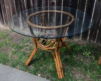 Mid Century Bamboo Table with Glass Top