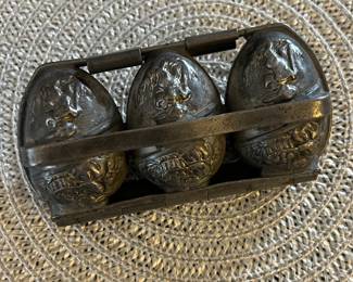 Vintage tin chocolate candy molds 3 Easter eggs. Estate sale price: $40