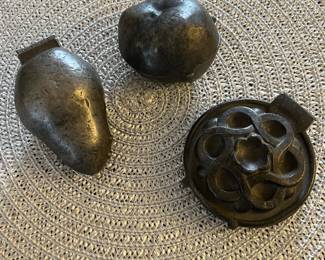 Antique pewter ice cream molds.
Left: Pear. $30
Center: Apple. $25
Right: Rare pie. $50