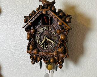 Miniature LUX wall clock. 1937 Lux Keebler animated mini cuckoo clock. Estate sale price: $90