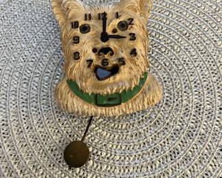 1920's antique miniature Scottie Terrier dog face LUX wall clock. Estate sale price: $185