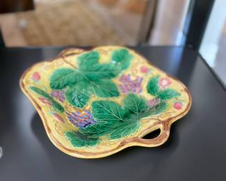 1920's vintage Wedwood Majolica grape leaf and strawberry footed plate. Estate sale price: $150