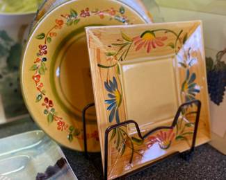 Terre Provence (made in France) hand painted plates. Estate sale price: $40 (square plate) and $50 (round plate)
