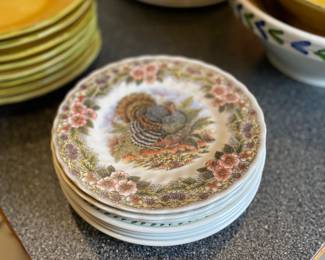 Thanksgivimg Queen's turkey plates. Estate sale price: $18 each