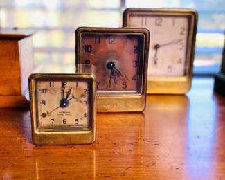 (From front to back): Ansonia Square Rascal alarm clock @ $25 ~ Ansonia Square Pirate alarm clock @ $30 ~ Ansonia Square Racket alarm clock @ $55