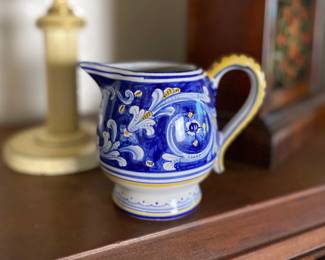 Handpainted Italian Camo Deruta creamer pitcher. Estate sale price: $50