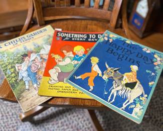 (left to right): 1929 A Child's Garden of Verses @ $25 ~ Something To Do for Every Day @ $10 ~ 1935 The Happy Day Begins @ $35